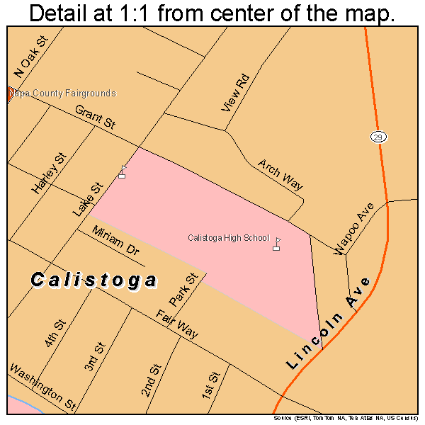 Calistoga, California road map detail