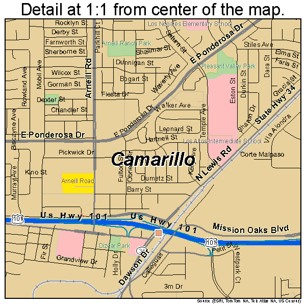 Camarillo, California road map detail