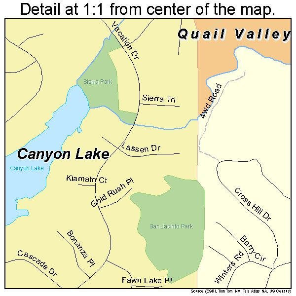 Canyon Lake, California road map detail