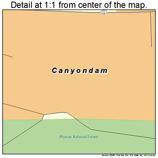 Canyondam, California road map detail