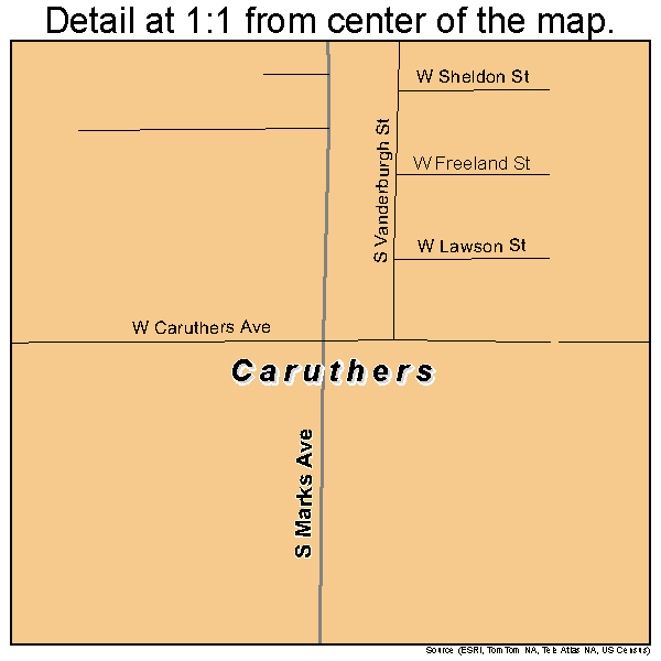 Caruthers, California road map detail