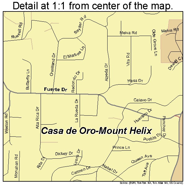 Casa de Oro-Mount Helix, California road map detail
