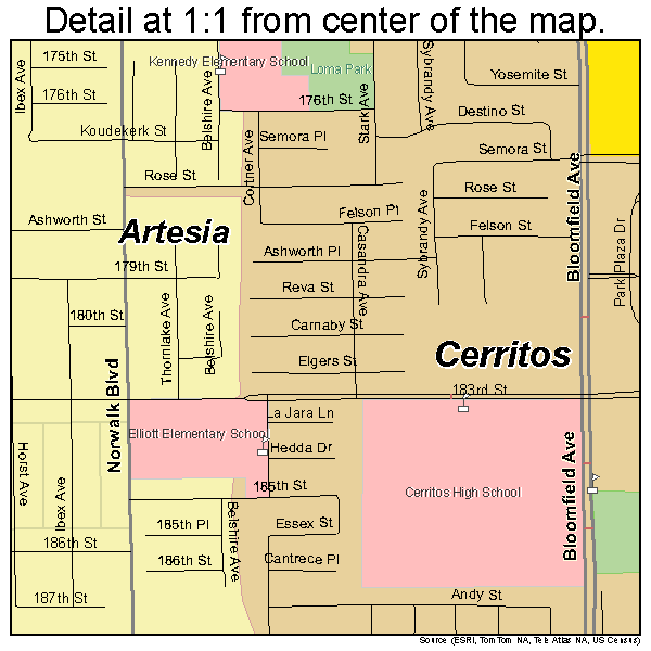 Cerritos, California road map detail