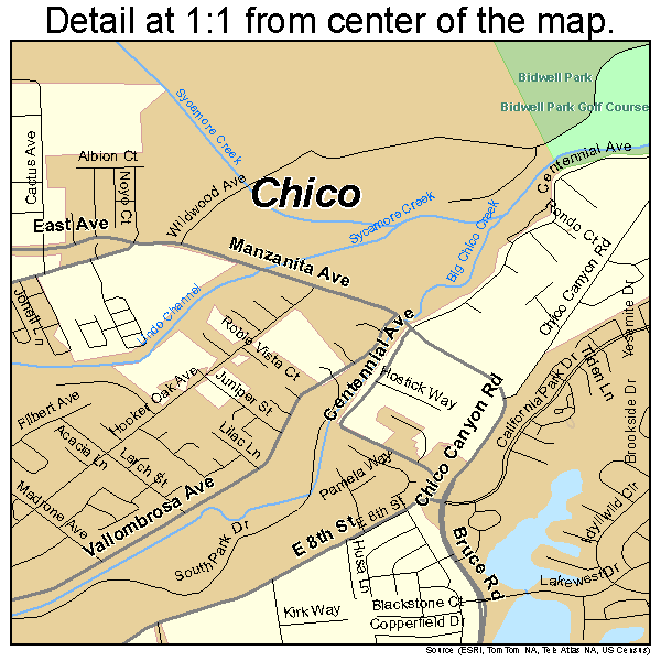 Chico, California road map detail