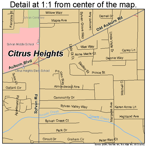 Citrus Heights, California road map detail