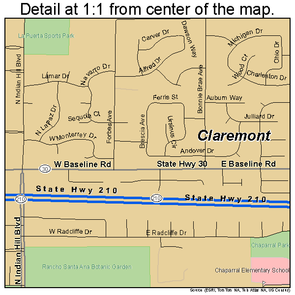 Claremont, California road map detail