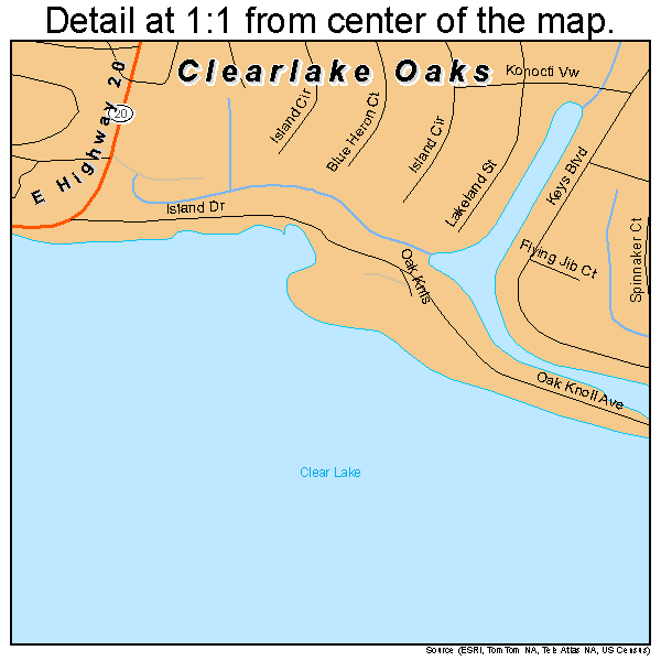 Clearlake Oaks, California road map detail