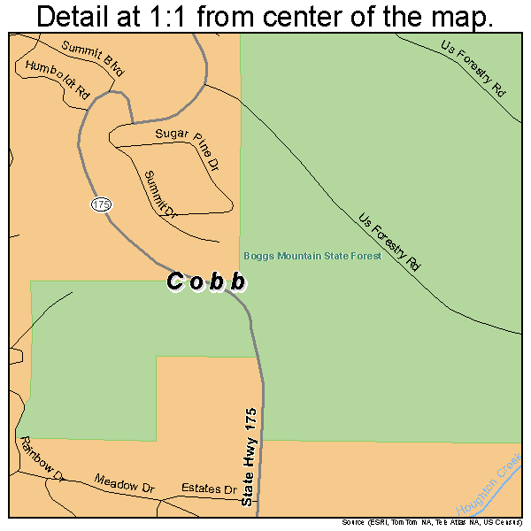 Cobb, California road map detail