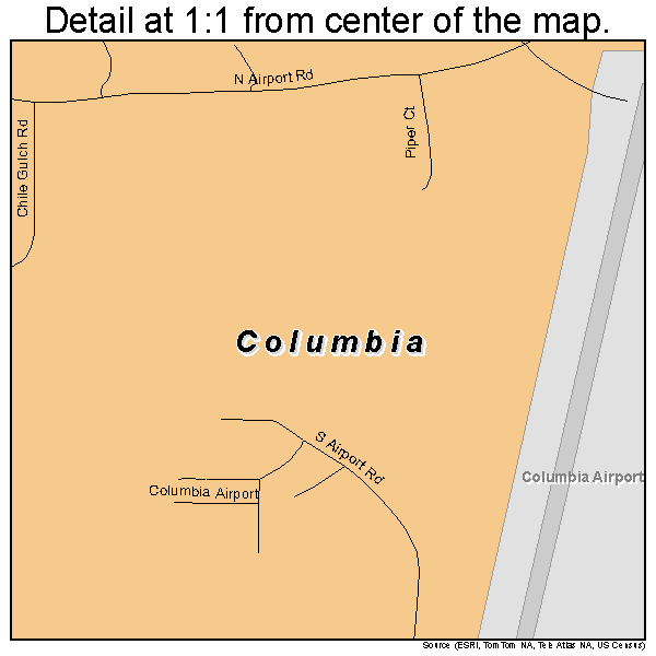 Columbia, California road map detail
