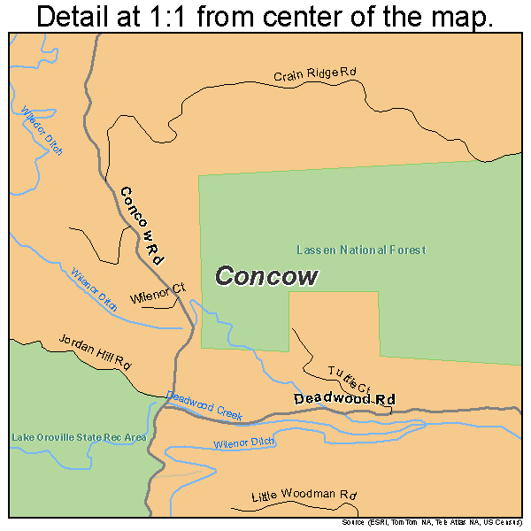 Concow, California road map detail