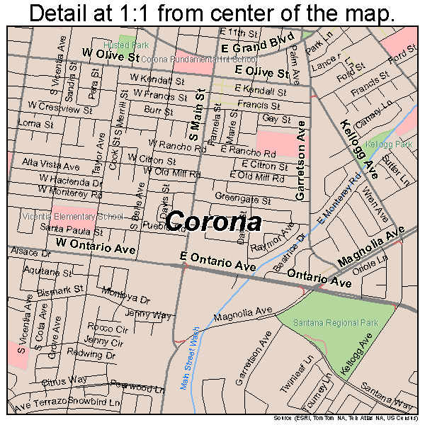 Corona, California road map detail