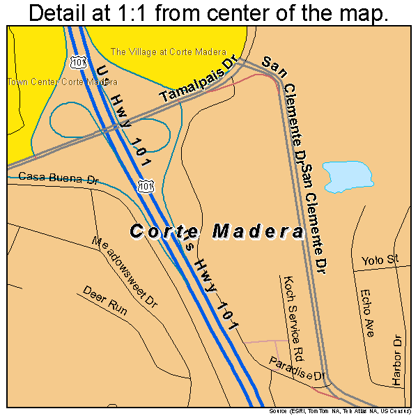 Corte Madera, California road map detail