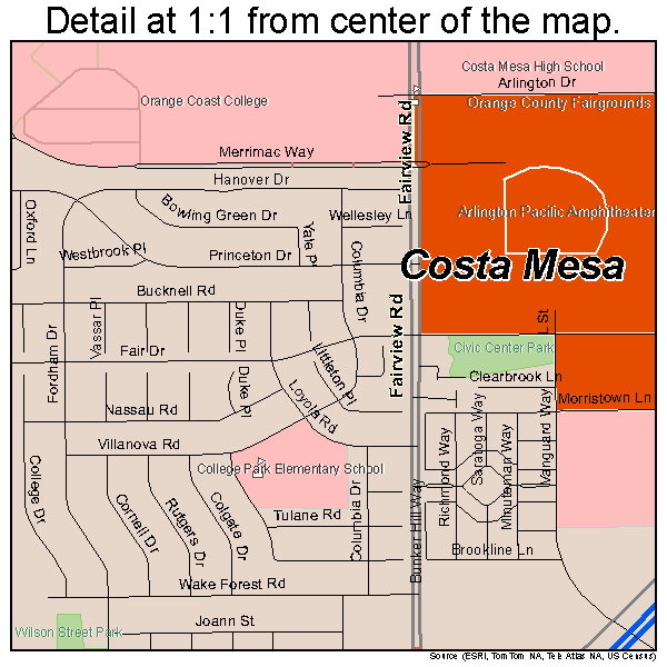 Costa Mesa, California road map detail