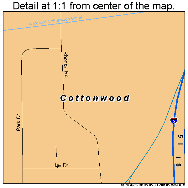 Cottonwood, California road map detail