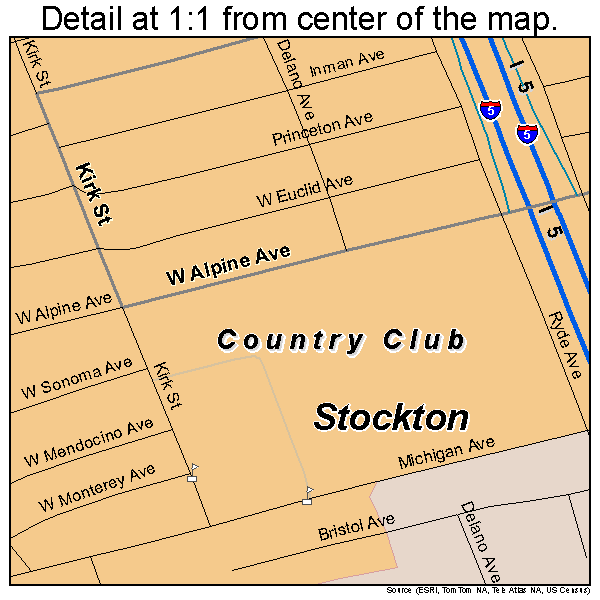 Country Club, California road map detail