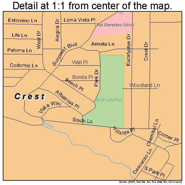 Crest, California road map detail