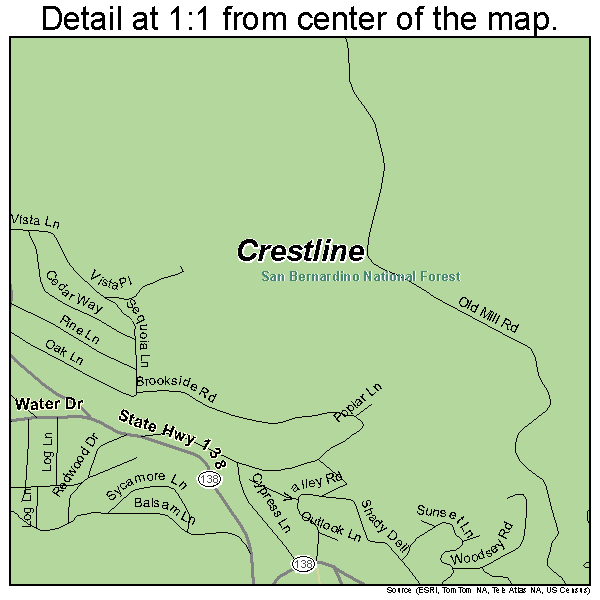 Crestline, California road map detail