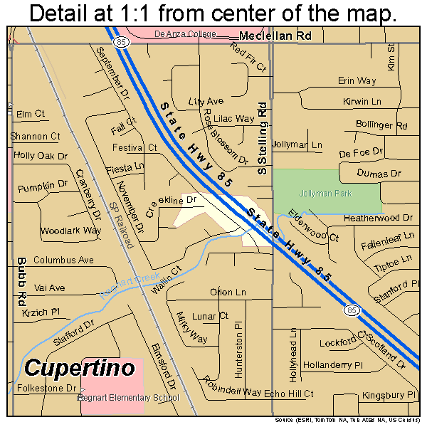 Cupertino, California road map detail