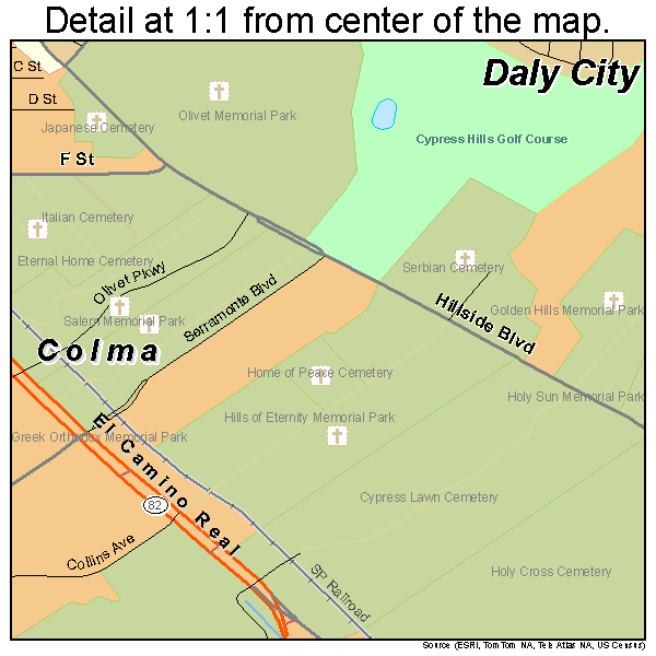 Daly City, California road map detail