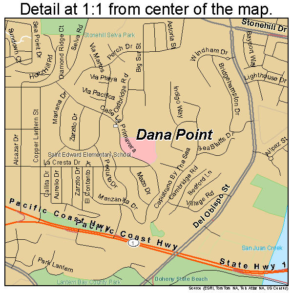 Dana Point, California road map detail