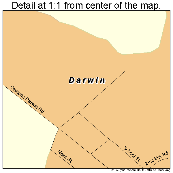 Darwin, California road map detail