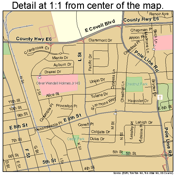 Davis, California road map detail