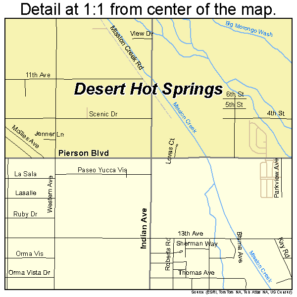 Desert Hot Springs, California road map detail