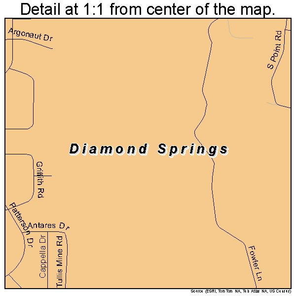 Diamond Springs, California road map detail