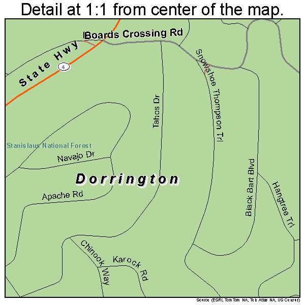 Dorrington, California road map detail