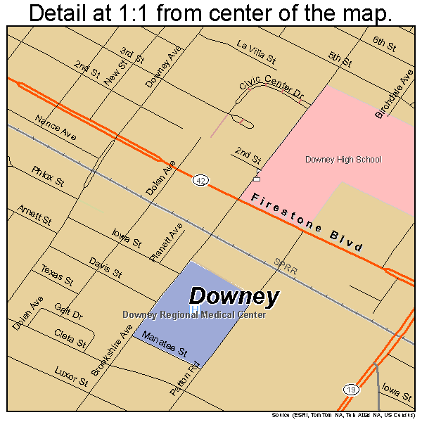 Downey, California road map detail