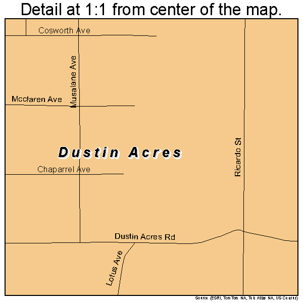 Dustin Acres, California road map detail