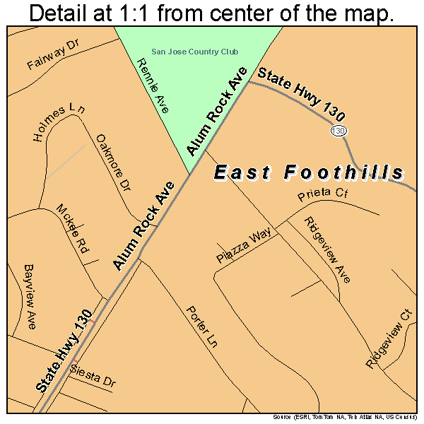East Foothills, California road map detail