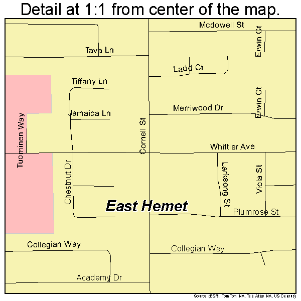 East Hemet, California road map detail
