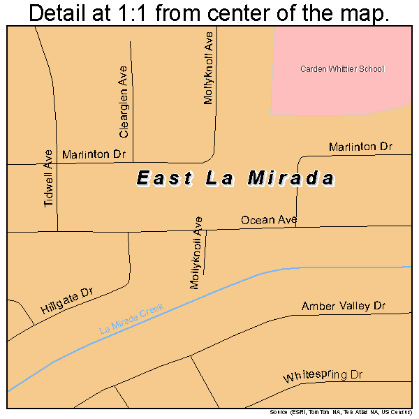 East La Mirada, California road map detail