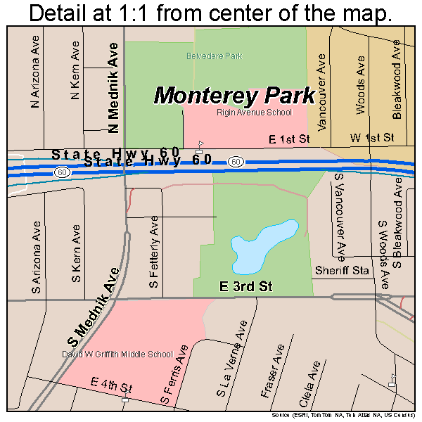 East Los Angeles, California road map detail