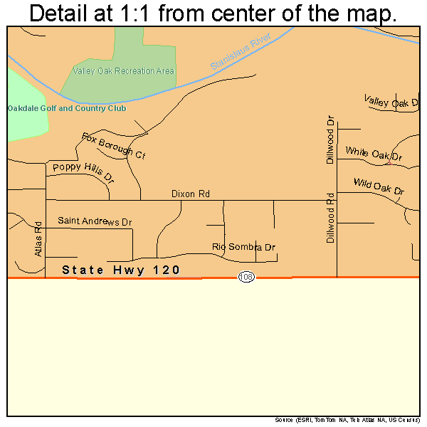 East Oakdale, California road map detail