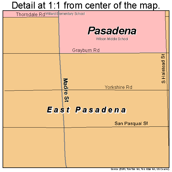 East Pasadena, California road map detail