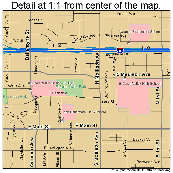 El Cajon, California road map detail