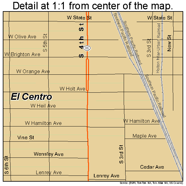 El Centro, California road map detail