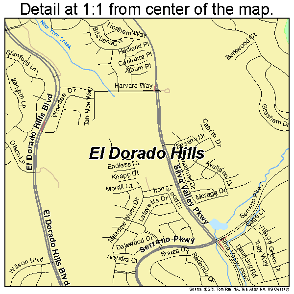 El Dorado Hills, California road map detail