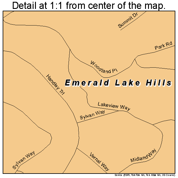 Emerald Lake Hills, California road map detail
