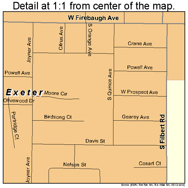 Exeter, California road map detail