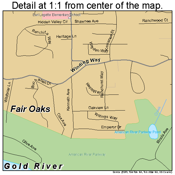 Fair Oaks, California road map detail