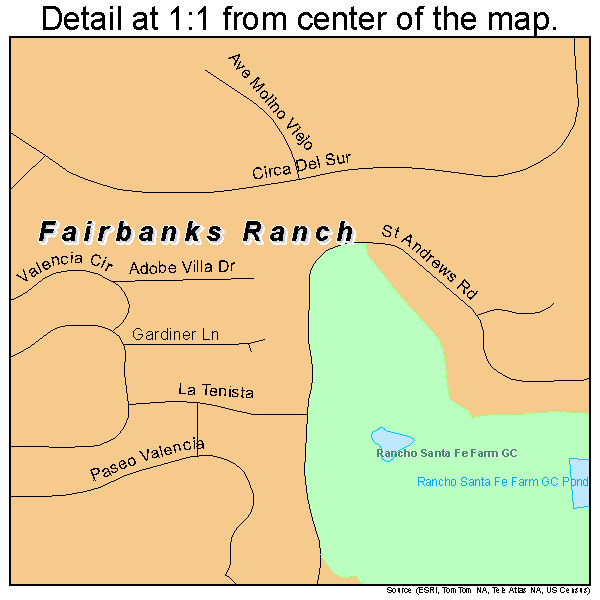 Fairbanks Ranch, California road map detail