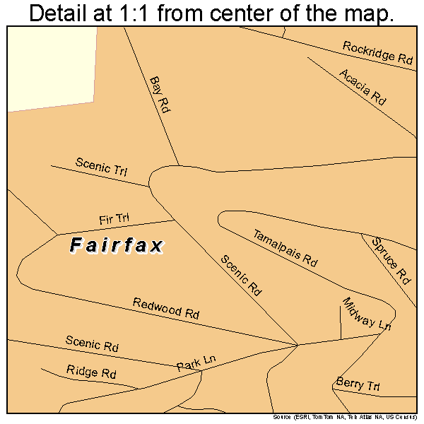 Fairfax, California road map detail