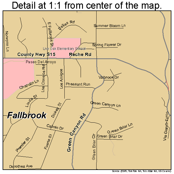 Fallbrook, California road map detail