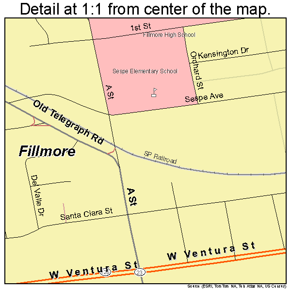 Fillmore, California road map detail
