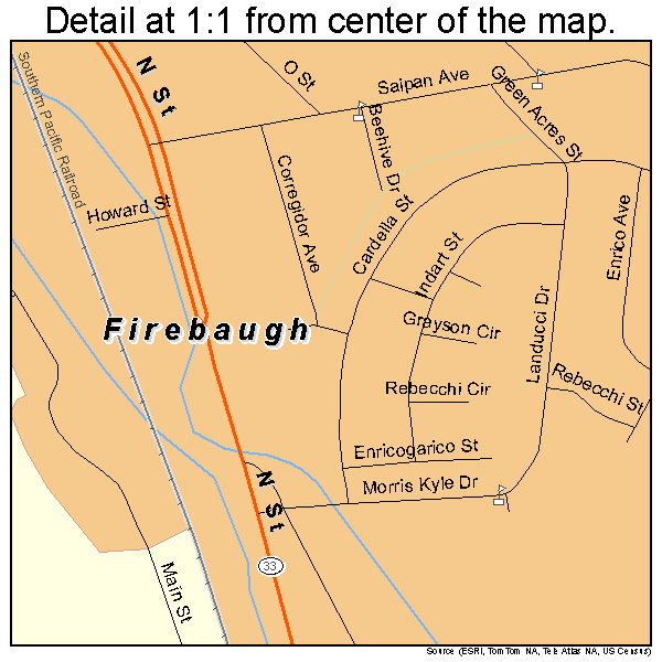 Firebaugh, California road map detail