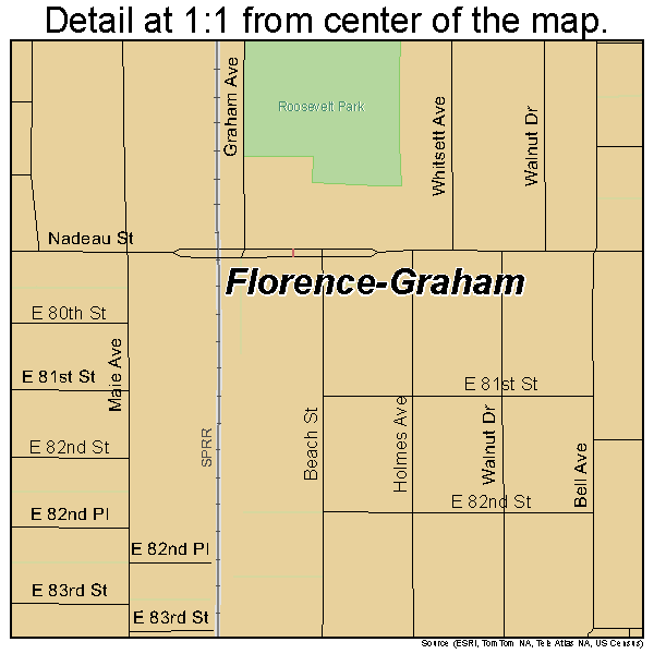 Florence-Graham, California road map detail