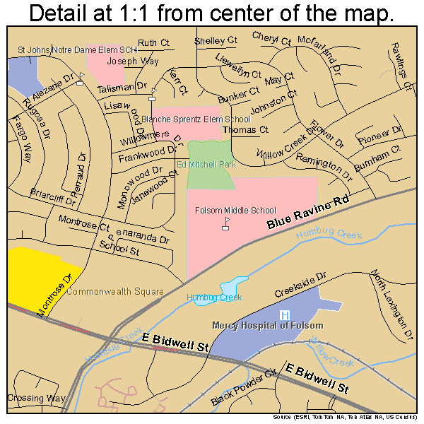 Folsom, California road map detail